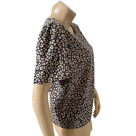 MICHAEL KORS Womens Size Medium Animal Print Linen Blend Short Sleeve Shirt Top - Picture 3 of 11